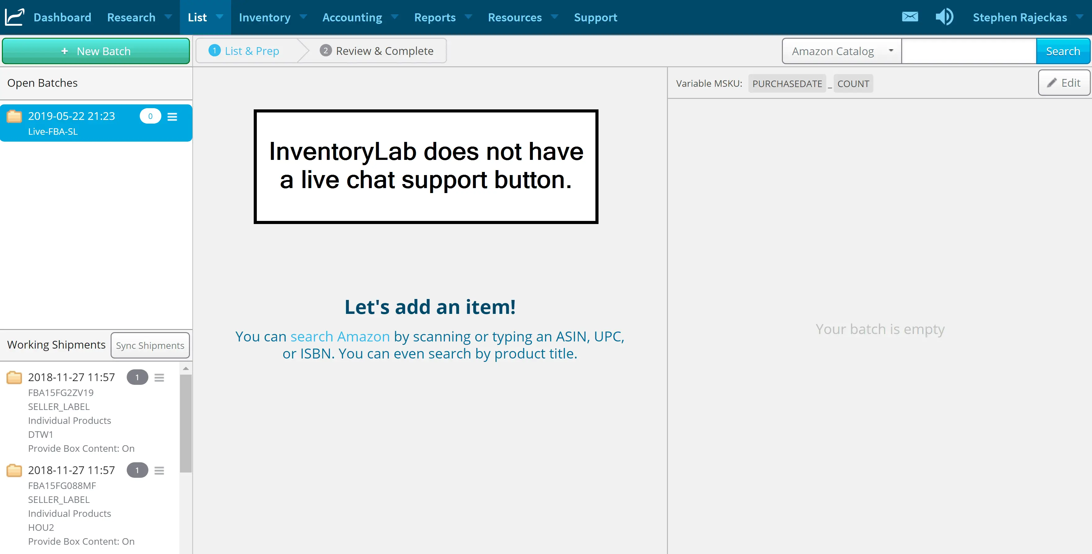 inventorylab no live chat